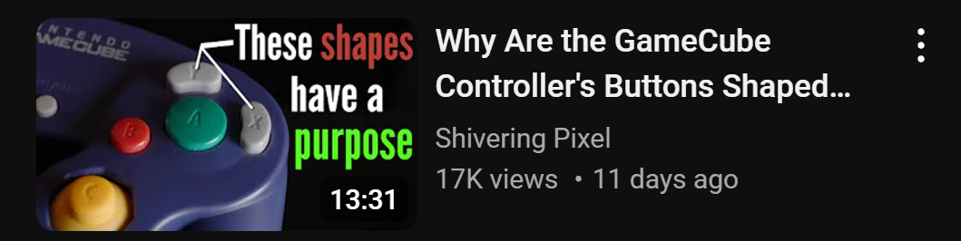 A Youtube thumbnail by Shivering Pixel titled: Why Are the Gamecube Controller's Buttons Shaped Like That?